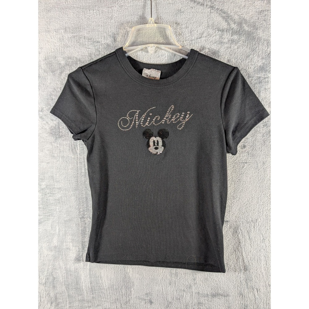Disney Forever 21‎ Mickey Mouse Black Rhinestone Sequin Graphic Tee Women's L